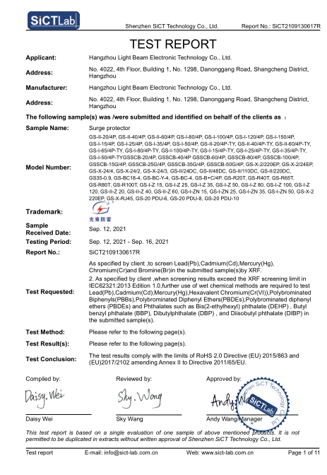 光束監控防雷器檢測報告